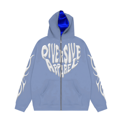 Blue Full Zip Jacket + Inside Satin Hood