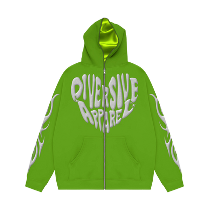 Green Full Zip Jacket + Inside Satin Hood