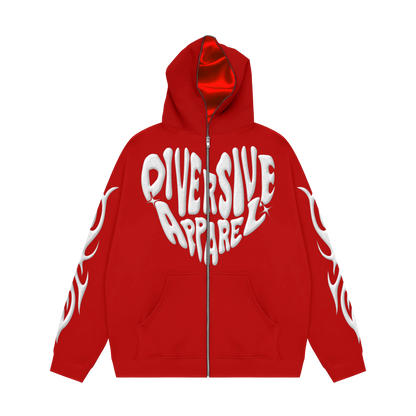 Red Full Zip Jacket + Inside Satin Hood