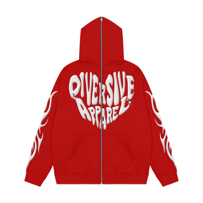 Red Full Zip Jacket + Inside Satin Hood